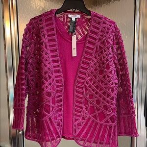 Chico's Fuchsia Crochet and lace blazer